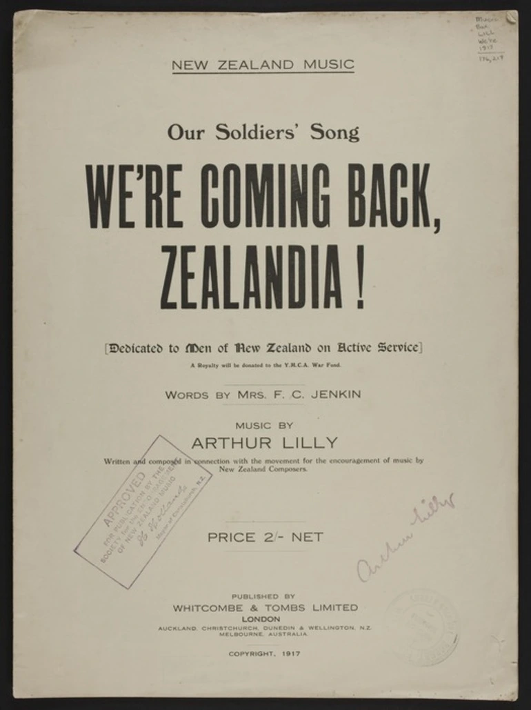 Image: We're coming back, Zealandia! / words by F.C. Jenkin ; music by Arthur Lilly.