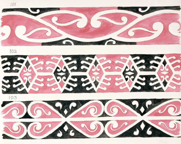 Image: Godber, Albert Percy, 1876-1949 :[Drawings of Maori rafter patterns]. 101; 102; 103. [1939-1947].