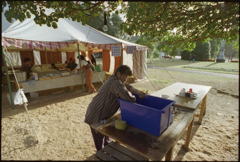 Image: Cilla Hamiora preparing lunch at Moutoa Gardens, Wanganui