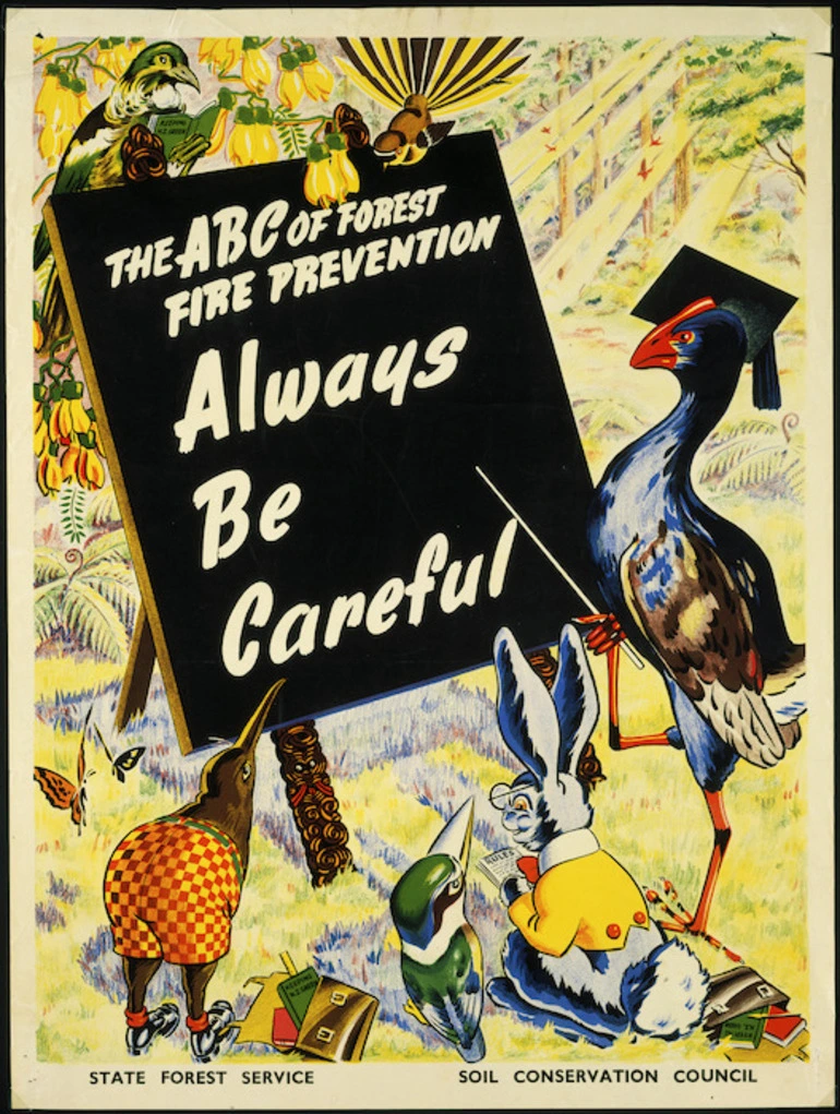 Image: New Zealand. State Forest Service :The ABC of forest fire prevention. Always Be Careful! / State Forest Service, Soil Conservation Council. [1940s?]