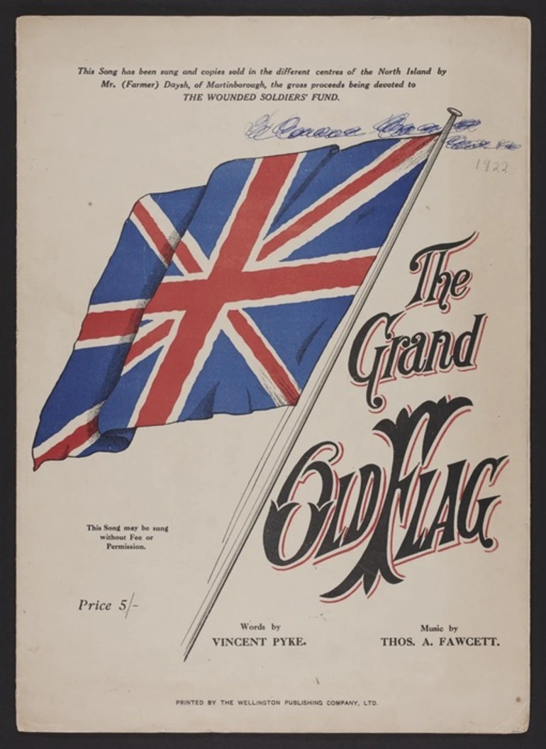 Image: The grand old flag / words by Vincent Pyke ; music by Thos. A. Fawcett.