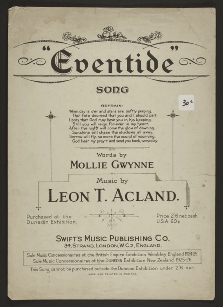 Image: Eventide : song / words by Mollie Gwynne ; music by Leon T. Acland.