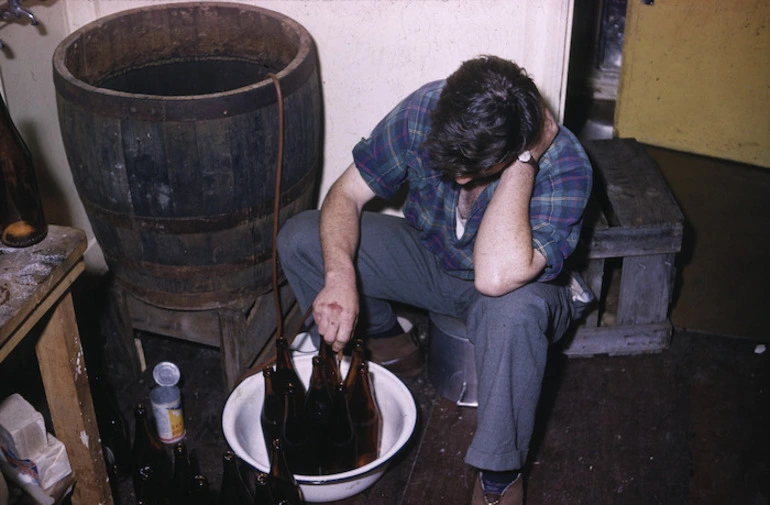 Image: Bottling home brew, Campbell Island