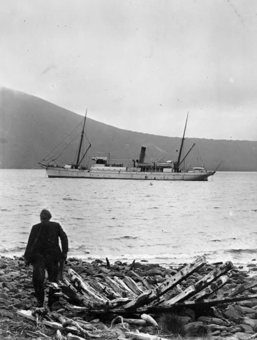 Image: Ship Hinemoa, and remains of the Grafton shipwreck, at Carnley Harbour, Auckland Islands - Photograph taken by Samuel Page