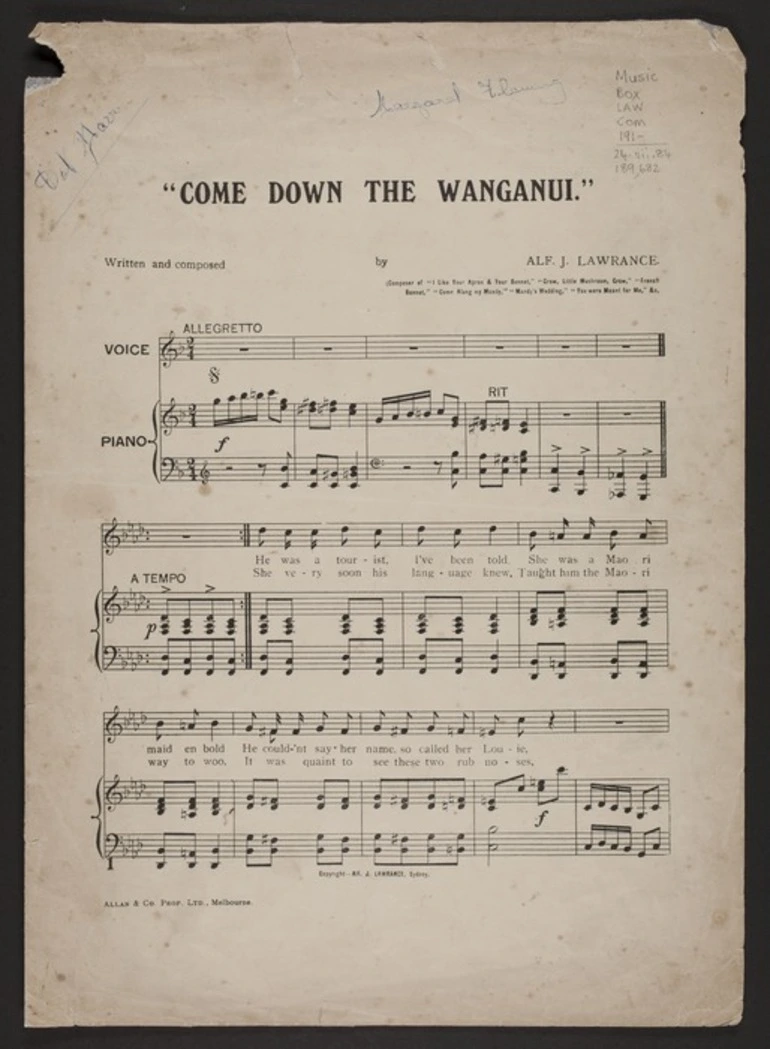 Image: Come down the Wanganui / written and composed by Alf. J. Lawrance.