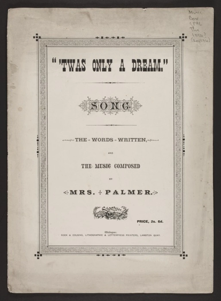 Image: 'Twas only a dream : song / the words written and the music composed by Mrs. Palmer.