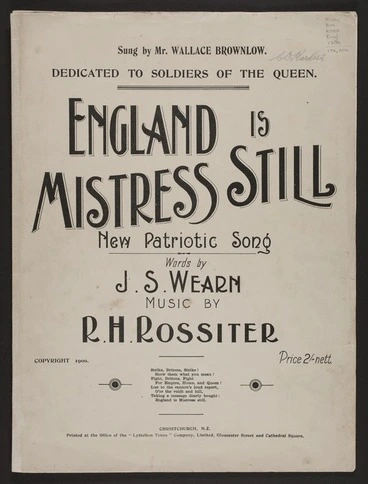 Image: England is mistress still / words by J.S. Wearn ; music by R.H. Rossiter.