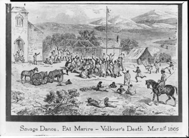 Image: [Levy, Samuel A] :Savage dance, Pai Marire - Volkner's death, March 21st, 1865. Illustrated London news