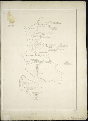 Image: New Zealand Department of Internal Affairs Centennial Publications Branch :Tuki's map [copy of ms map]. [ca.1940]. Originally by Tuki Te Terenui Whare Pirau, b. 1769?