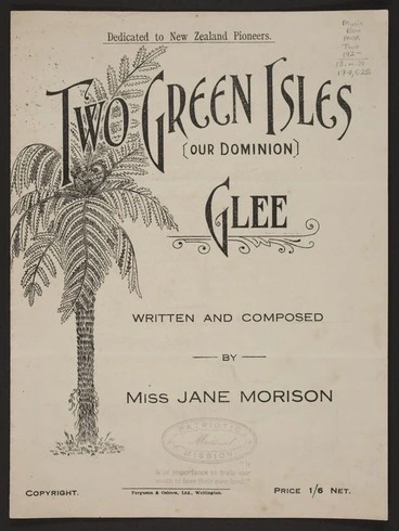 Image: Two green isles (our Dominion) : glee / written and composed by Miss Jane Morison.