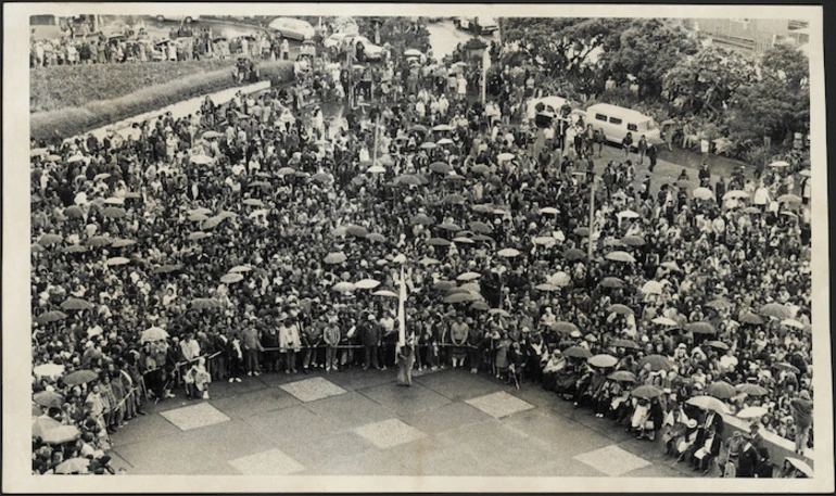 Image: Maori Land March crowd in Parliament grounds, Wellington