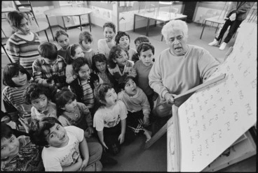 Image: Nan Bella teaching Maori at Waiwhetu School - Photograph taken by Mark Coote