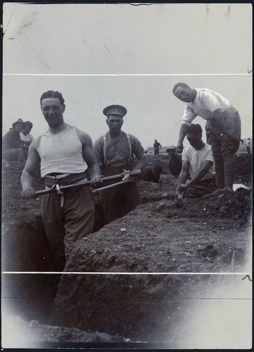 Image: Peter Buck, and other World War 1, Pioneer Battalion soldiers, digging a trench in Malta