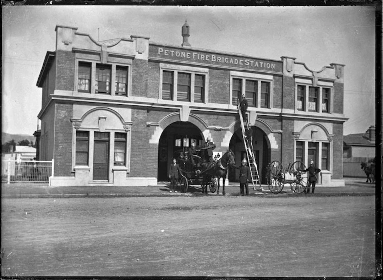 Image: Petone Fire Brigade Station and firemen