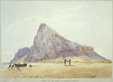 Image: Smith, William Mein, 1799-1869 :North end of Gibraltar from the E[aster]n Beach. [1830s].