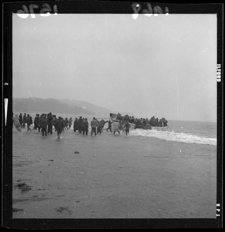 Image: Life boat from ship Wahine landing on Seatoun beach