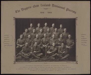 Image: Henry, Herbert, 1891-1949 :Photographic group portrait of The Diggers, New Zealand Divisional Pierrots 1916-1919