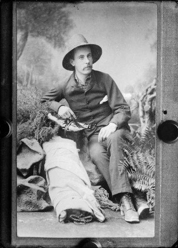 Image: William Williams with camping equipment - Photograph taken by an unknown photographer