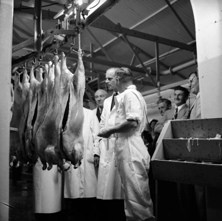 Image: The Duke Edinburgh's visit to the Gear Meat works, Petone