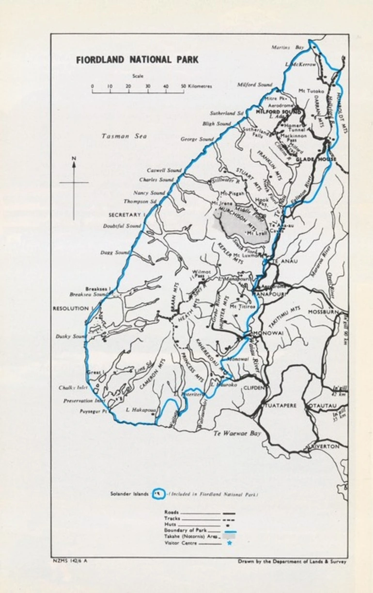 Image: Fiordland National Park / drawn by the Department of Lands & Survey.