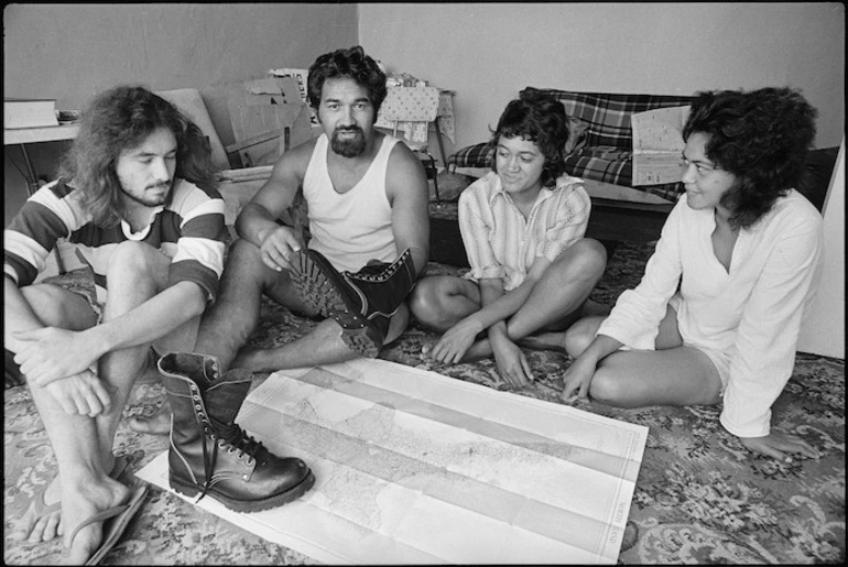 Image: Four Maori Land Marchers prepare for the third phase of the march