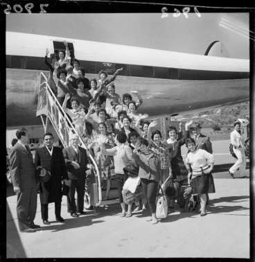 Image: Young Greek women arriving at Wellington Airport