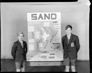 Image: Probably G Philpott and M Robinson, with display at St Bernard's College, Lower Hutt, Wellington