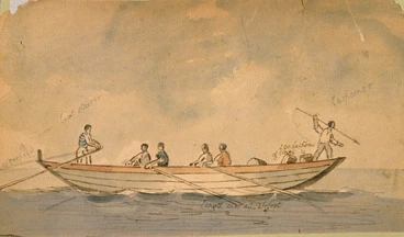 Image: [Artist unknown] :[Whaleboat showing position of crew. Early nineteenth century]