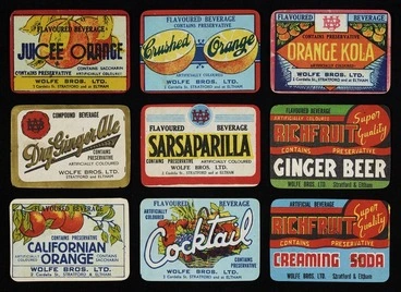 Image: Wolfe Bros Ltd :[Nine soft drink labels for compound and flavoured beverages. ca 1935-1964?]