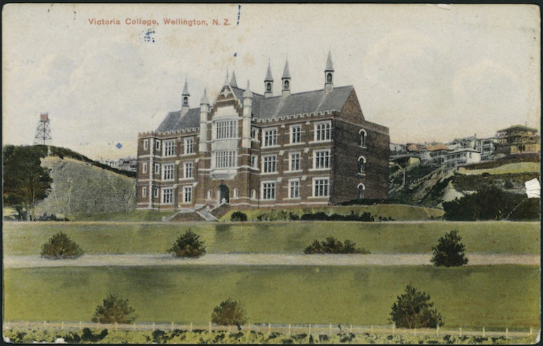 Image: Creator unknown: Photographic postcard of Victoria University College, Wellington