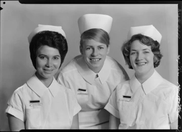 Image: Nurse Mould, Nurse Hay-Chapman, Nurse Hazelman, Wellington Hospital, State Final, May 1965