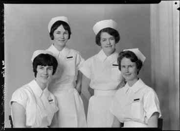 Image: Nurse King, Nurse Reader, Nurse Harnor, and one other, Wellington Hospital, State Final, May 1965