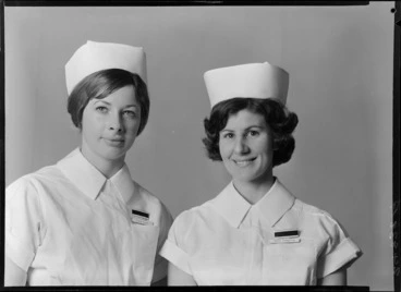 Image: Nurse Talbot and Nurse Pemberton, Wellington Hospital, State Final, May 1965