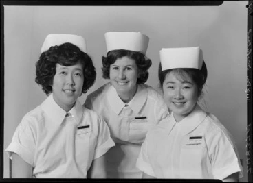 Image: Nurse Ng, Nurse Pemberton, and one other, Wellington Hospital, State Final, May 1965