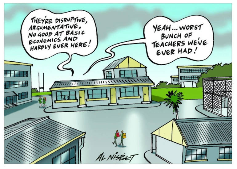 Image: "They're disruptive, argumentative, no good at basic economics and hardly ever here!" "Yeah... worst bunch of teachers we've ever had!" 26 October 2010