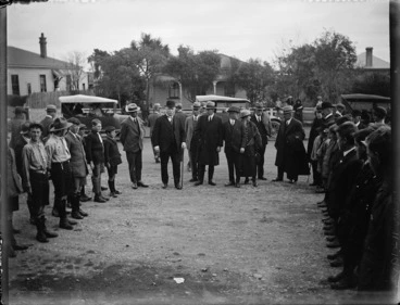 Image: Prime Minister W F Massey visiting Levin to open the War Memorial gate