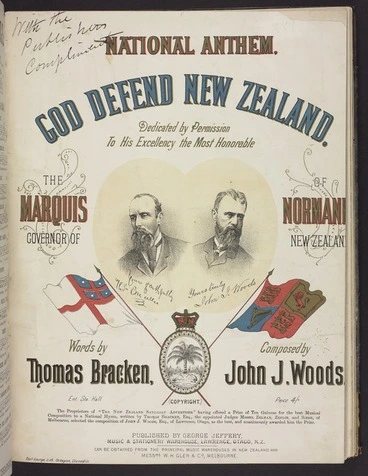 Image: God defend New Zealand : national anthem / words by Thomas Bracken ; music by John J. Woods.