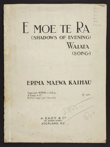 Image: E moe te rā : (Shadows of evening) : waiata song / Erima Maewa Kaihau.