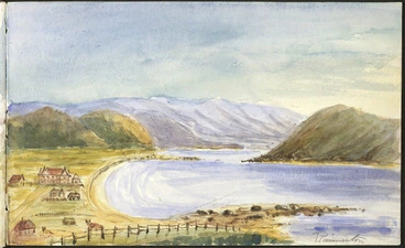 Image: Medley, Mary Catherine (Taylor), b. 1835 :Plimmerton; Towards Porirua, showing old Plimmerton House. [1895]