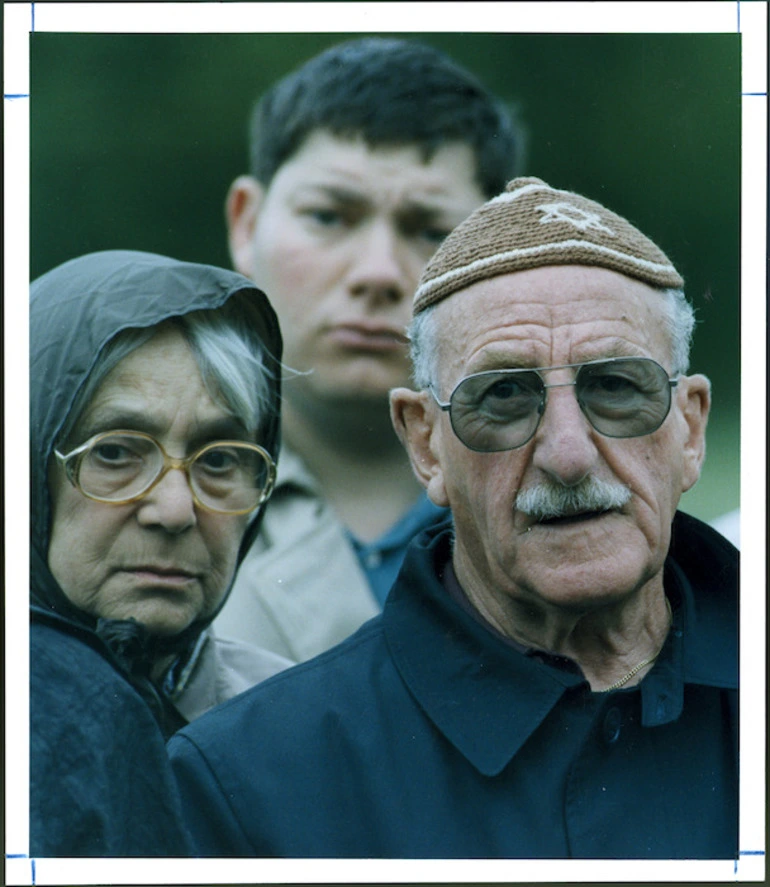 Image: Greta Lewis and Gerry Gotlieb at a memorial service, Wellington - Photograph taken by Phil Reid