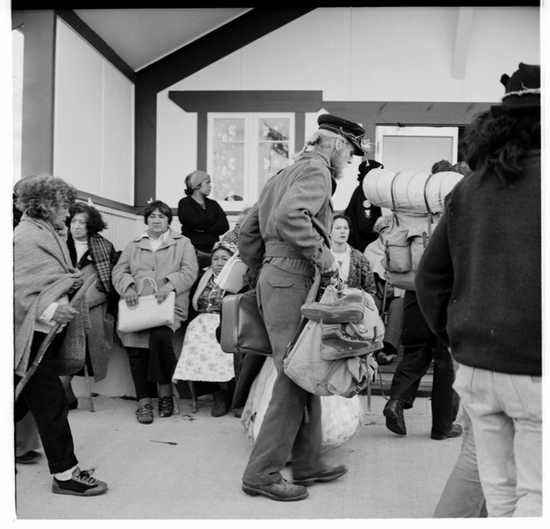 Image: Māori Land March participants at Takapūwāhia Marae, Porirua