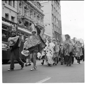 Image: Parade through Willis Street relating to Barry Thomas's public art installation "Vacant lot of cabbages"