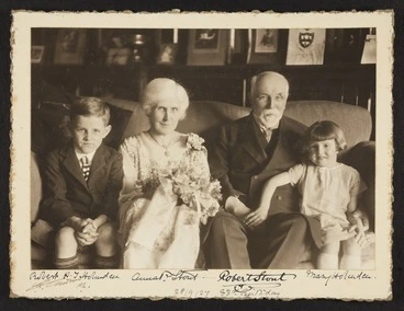 Image: Sir Robert Stout and Lady Anna Paterson Stout and two grandchildren on his 83rd birthday