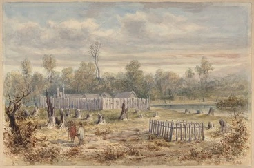 Image: [Page, George Hyde] 1823-1908 :Boulcott's Stockade in the Hutt Valley N. Z. 1846. Graves of soldiers 58th Reg.