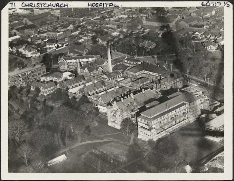 Image: Aerial view of Christchurch Hospital - Photograph taken by W G Weigel