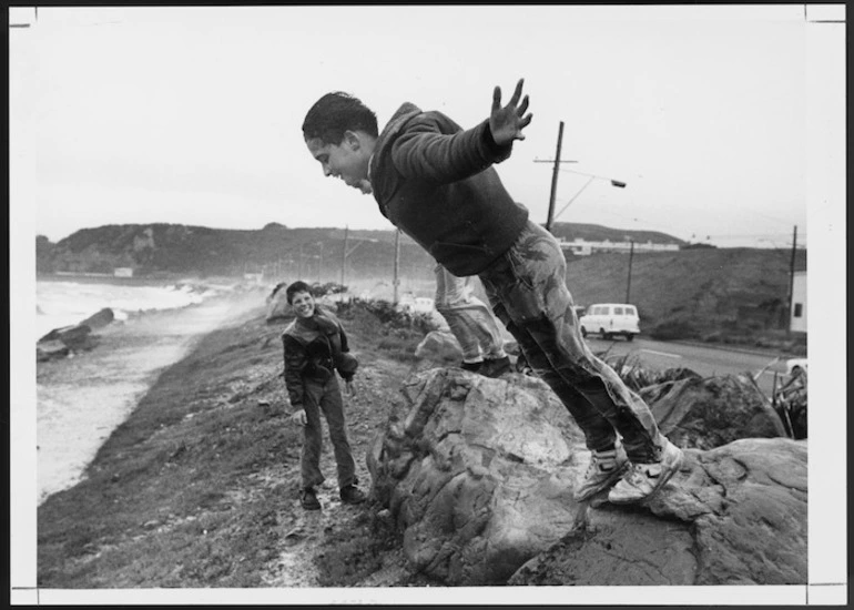 Image: Raymond Patterson leans into the wind on Cobham Drive, Wellington - Photograph taken by John Nicholson