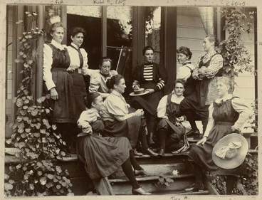 Image: Young women grouped on a veranda
