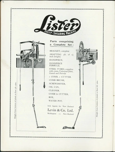 Image: Levin & Co Ltd (Wellington) :Lister sheep-shearing machine. Parts comprising a complete set. [1909-1910].