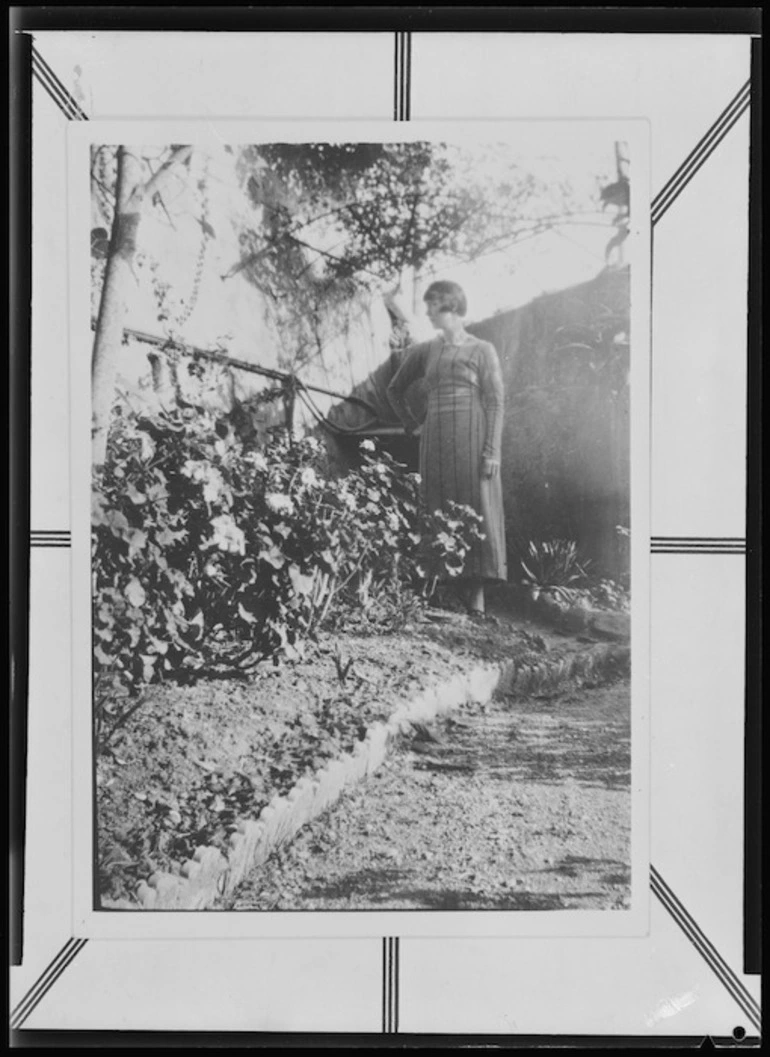 Image: Katherine Mansfield standing in the garden at the Villa Isola Bella at Menton, France