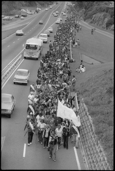 Image: Maori land march, Porirua motorway